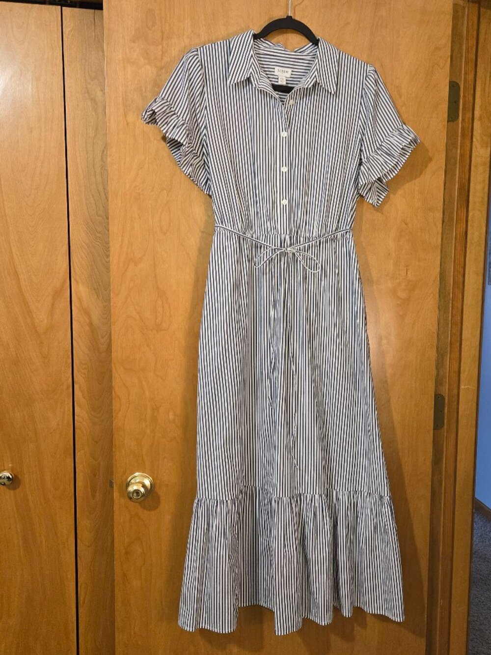J. Crew Amelia Maxi Shirt dress Stripe Cotton Poplin Dress Sz 12 Cottagecore